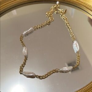 Gold and Pearl Chain Necklace